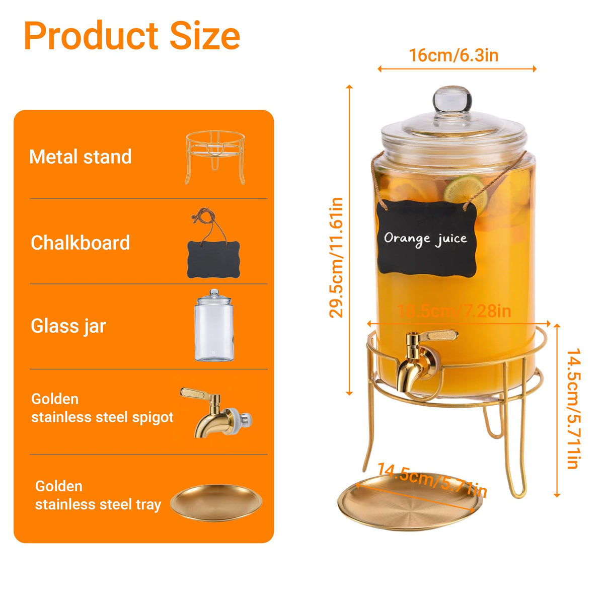 1 Gallon Glass Drink Dispenser with Stand P564