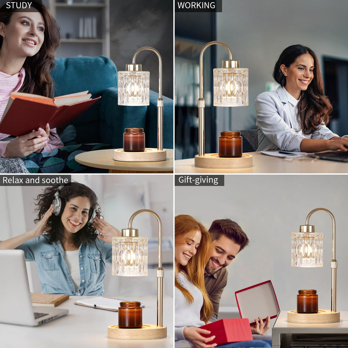 Gold Candle Warmer Lamp with Dimmer and Timer W475902