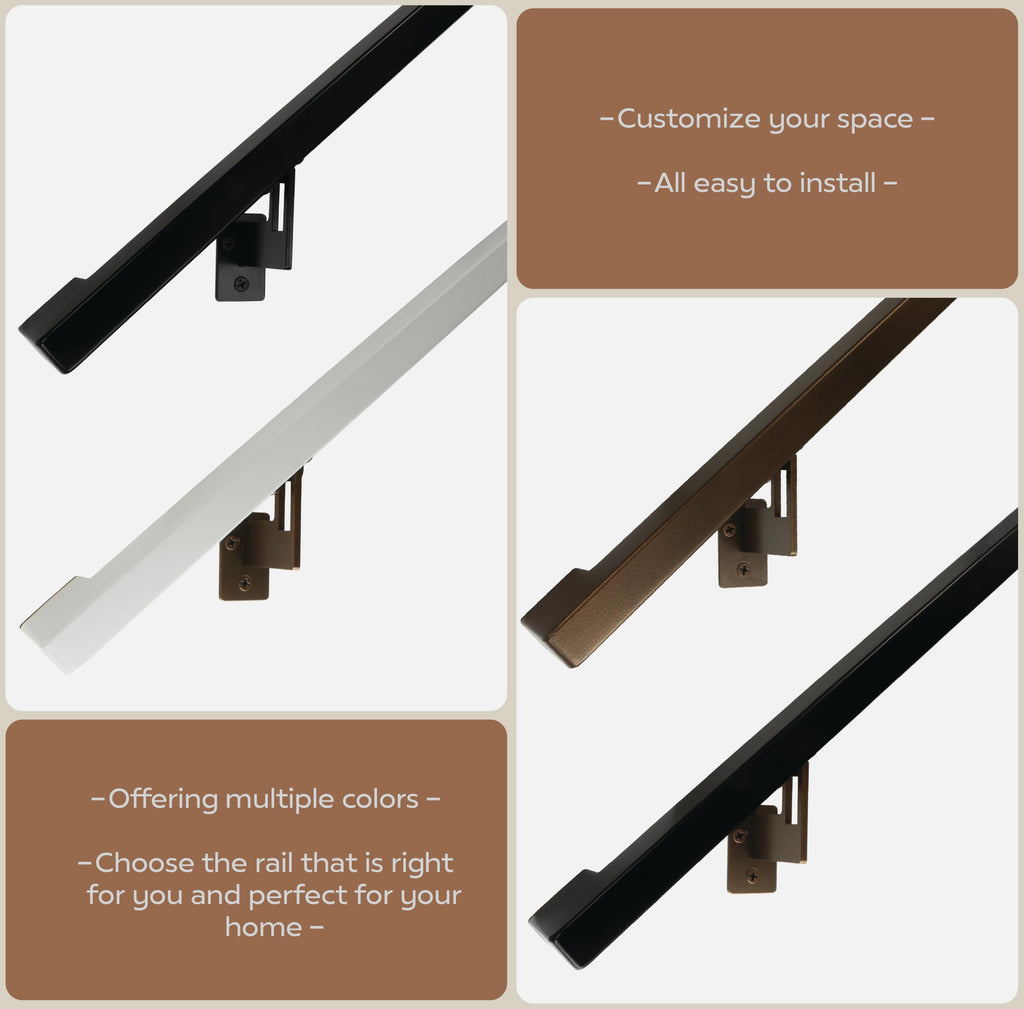 Aluminum Handrail Grab Bar Kit with Steel Brackets, Black 9 Foot P387222