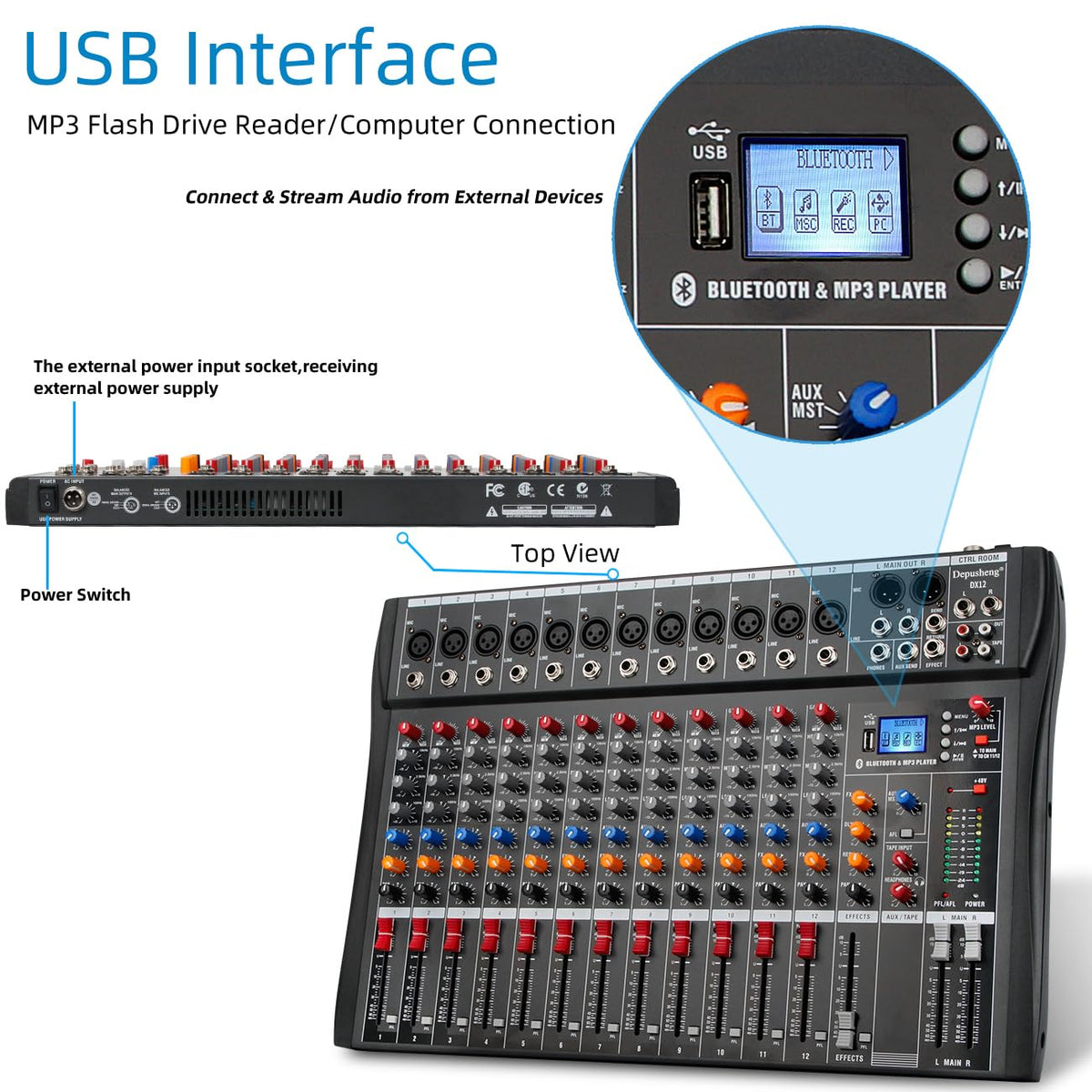 12 Channel Black USB Audio Mixer P169