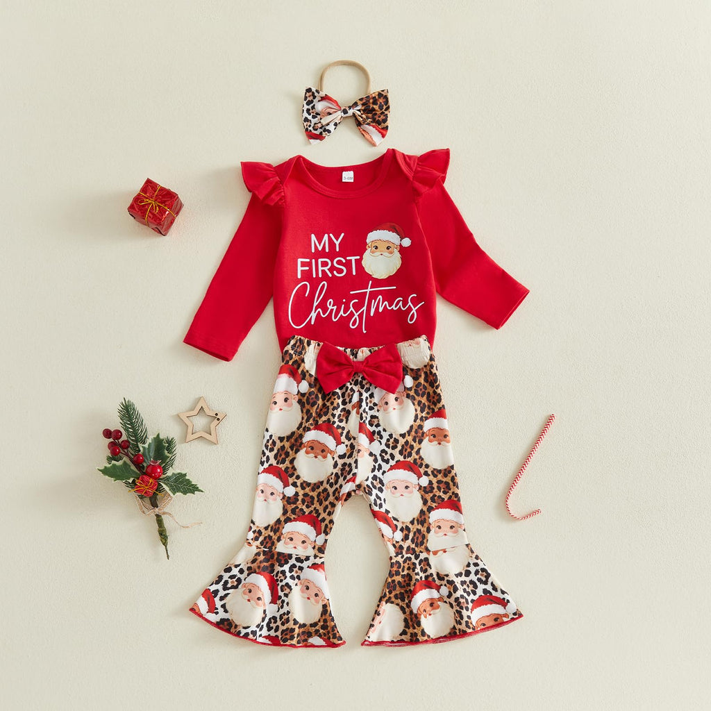 Christmas Baby Girl Outfit Romper Flared Pants Headband X469