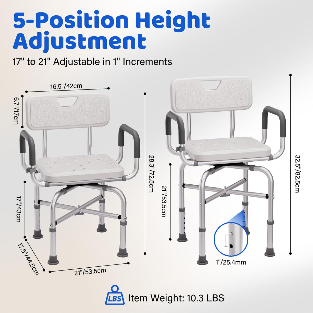 360° Swivel Shower Chair with Arms and Back, Adjustable Non-Slip Q688171