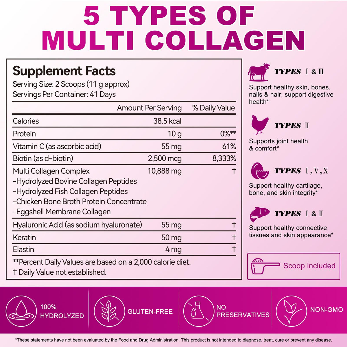 Unflavored Hydrolyzed Collagen Peptides Powder 16 OZ B501