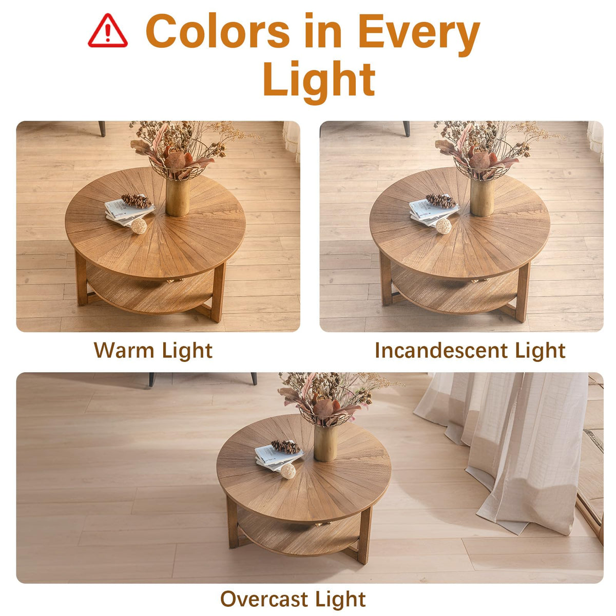 35" Round 2 Tier Wood Coffee Table with Storage Shelf Z381227