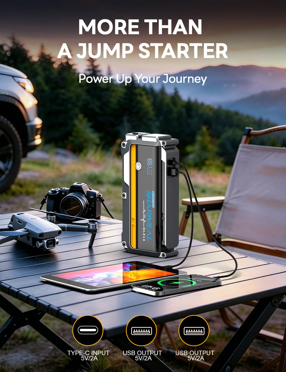 12000mAh 12V Portable Jump Starter with Flashlight and Jumper Cable A409768