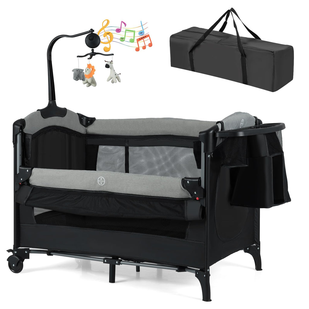 6-in-1 Pack and Play with Bassinet and Changing Table, Black T3984