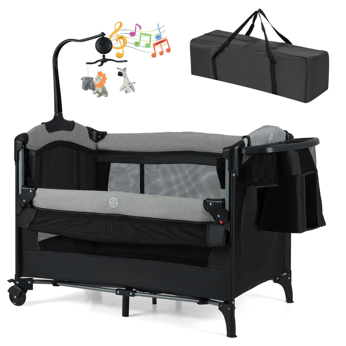 6-in-1 Pack and Play with Bassinet and Changing Table, Black T3984