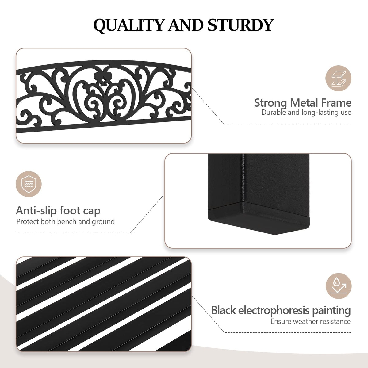 Black Metal Outdoor Bench with PVC Back Pattern D10729