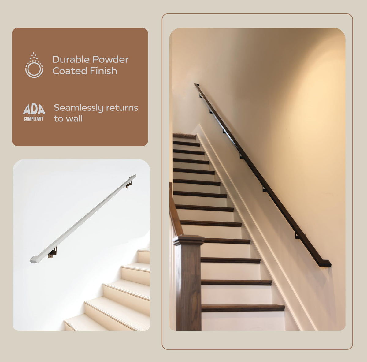 Aluminum Handrail Grab Bar Kit with Steel Brackets, Black 9 Foot P387222