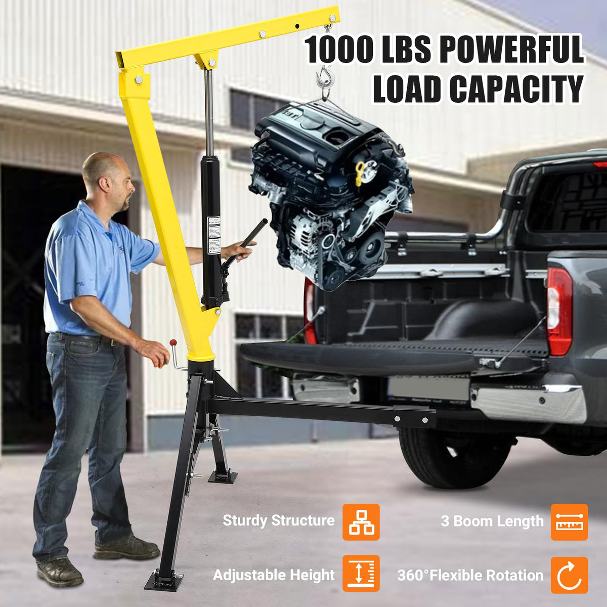 Hydraulic Swivel Hitch Mounted Truck Crane 1000 LBS Capacity O118537