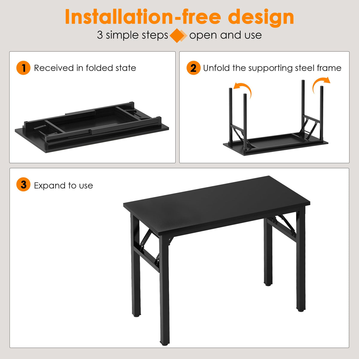 39.4 Inch Black Folding Computer Desk J825136
