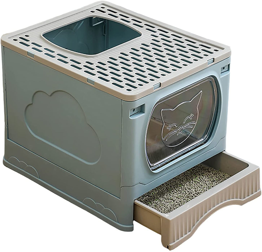 Foldable Top Entry Cat Litter Box with Lid and Scoop D488428