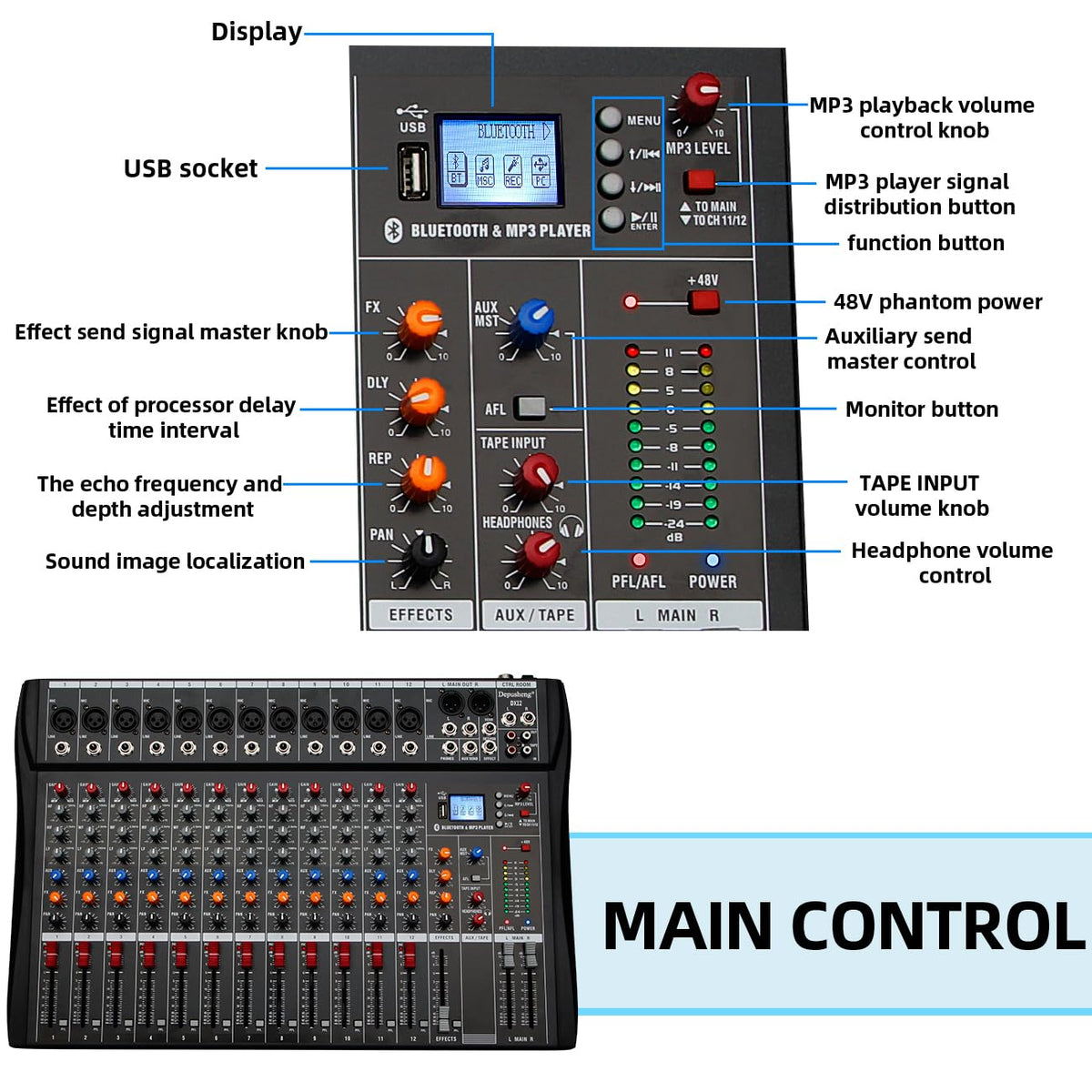 12 Channel Black USB Audio Mixer P169