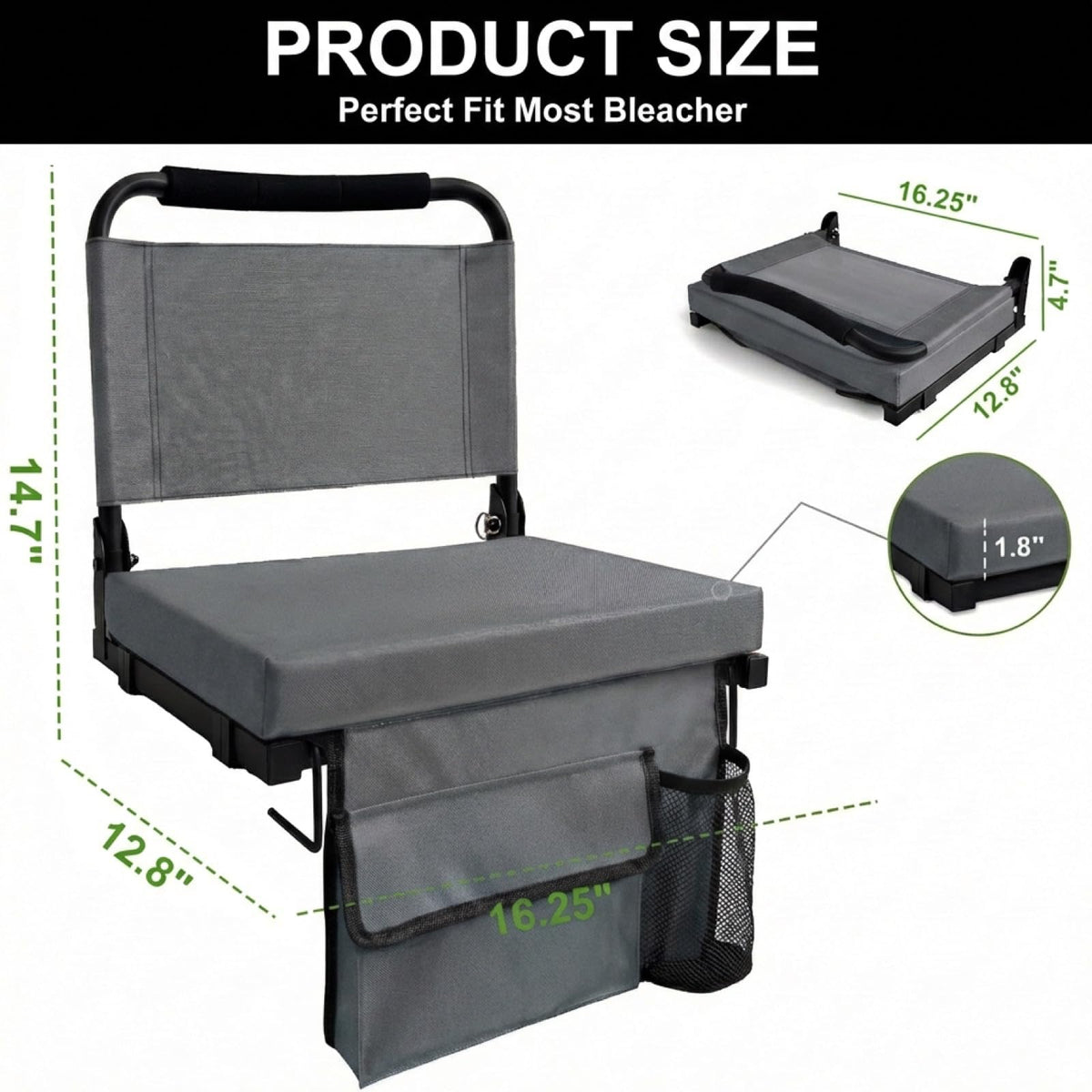 Folding Bleacher Seat with Back Support, Cushion and Shoulder Strap K265901