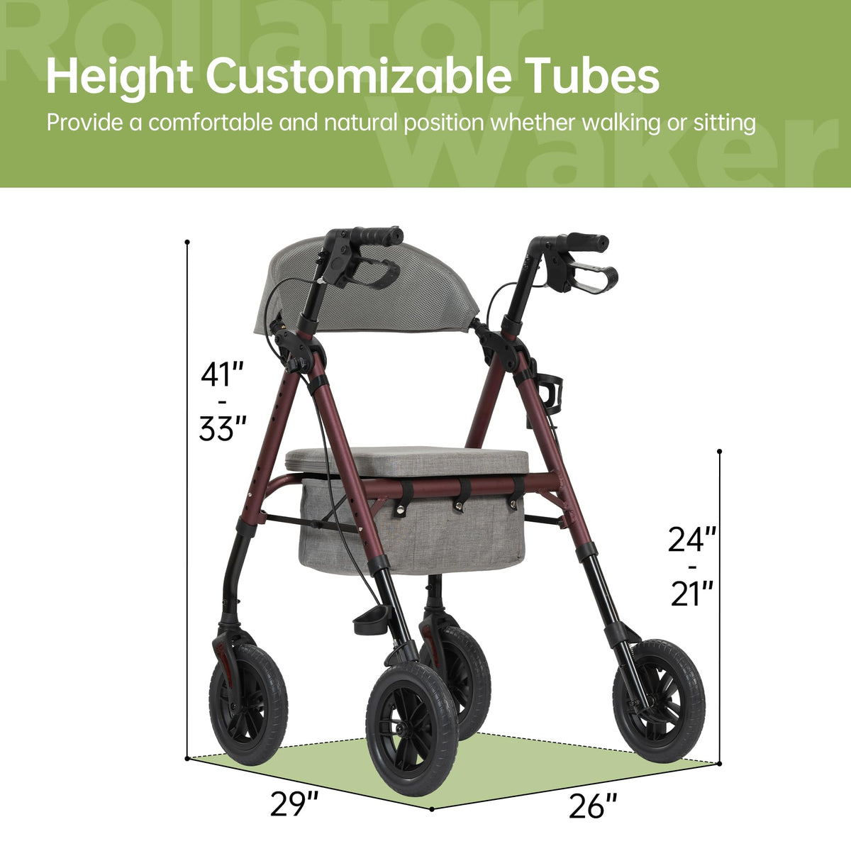 Light Red All Terrain Rollator Walker K99075