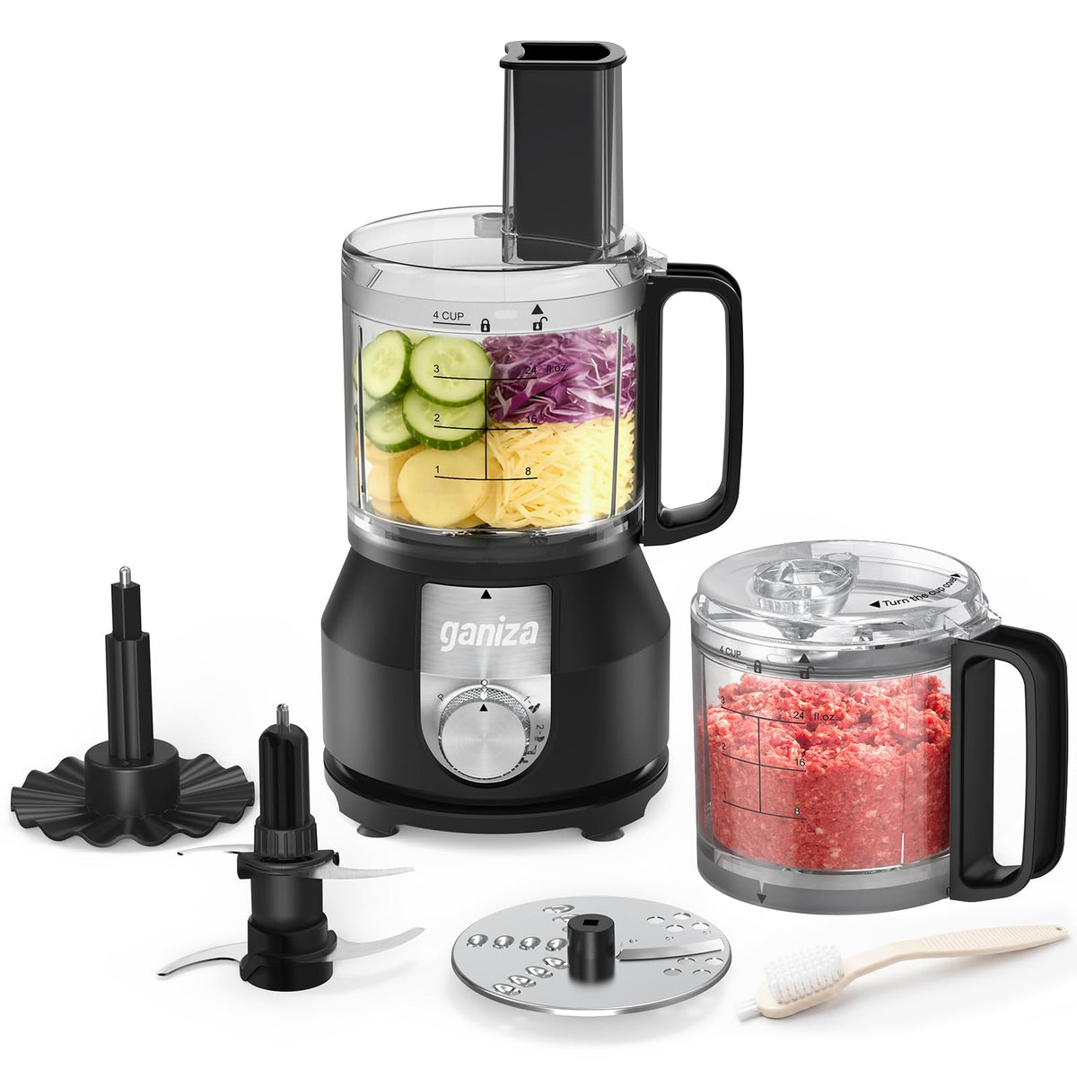 4-in-1 Food Processor with 2x4-Cup Bowls V6625