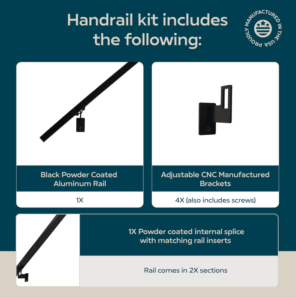 Aluminum Handrail Grab Bar Kit with Steel Brackets, Black 9 Foot P387222