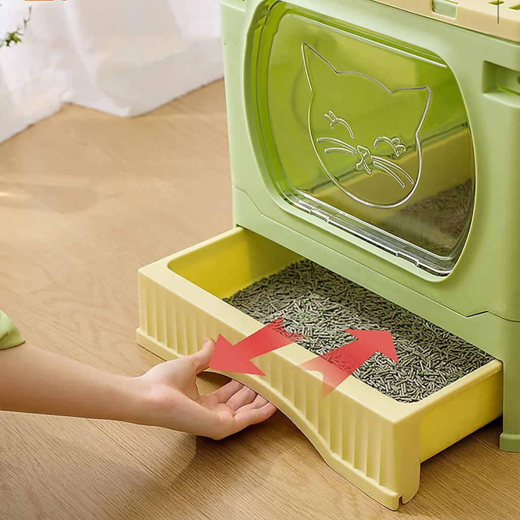 Foldable Top Entry Cat Litter Box with Lid and Scoop D488428