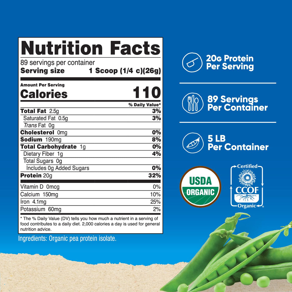 Organic Pea Protein Isolate Powder 5LBS N9908