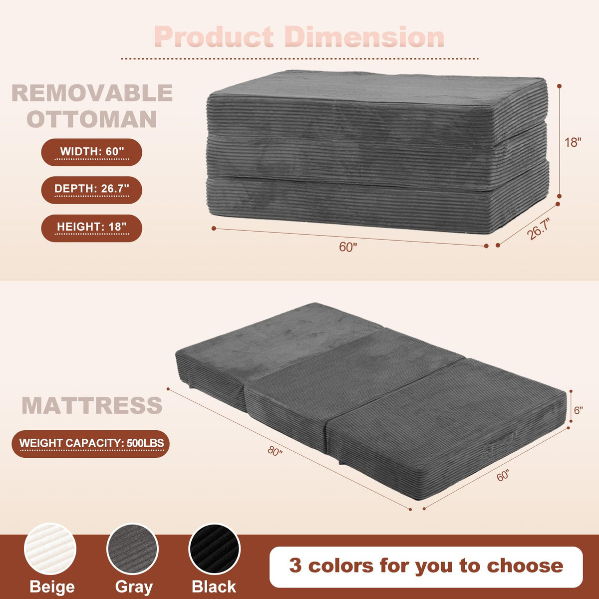 6-Inch Tri-Fold Foldable Mattress C28562
