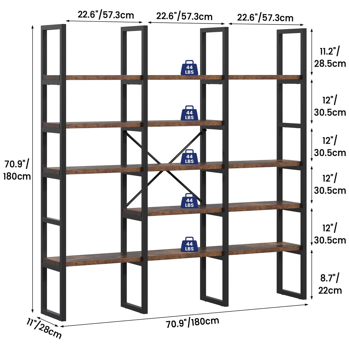 5 Tier Rustic Brown Bookshelf W512