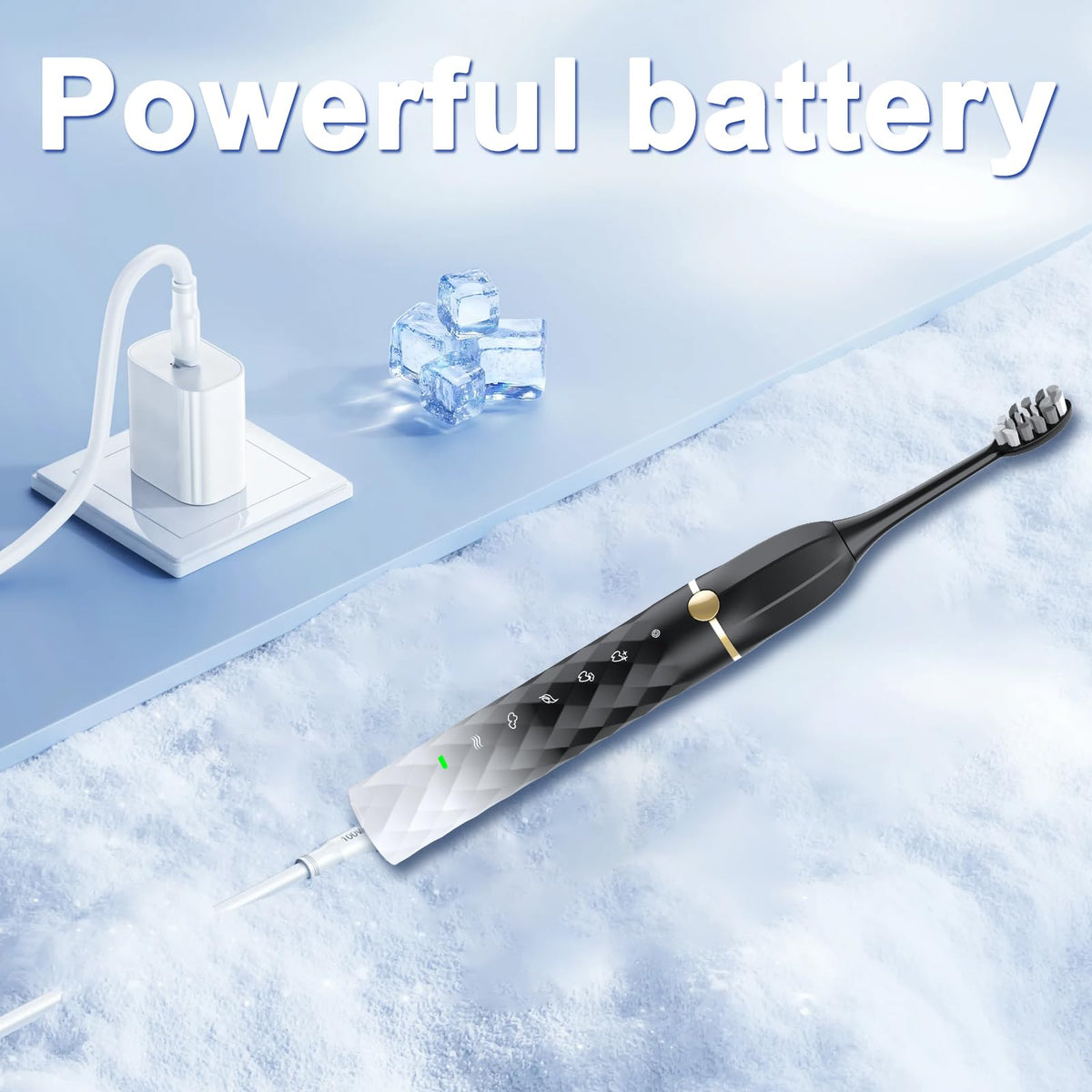 Black White Sonic Electric Toothbrush Set with 10 Brush Heads and Travel Case M484193