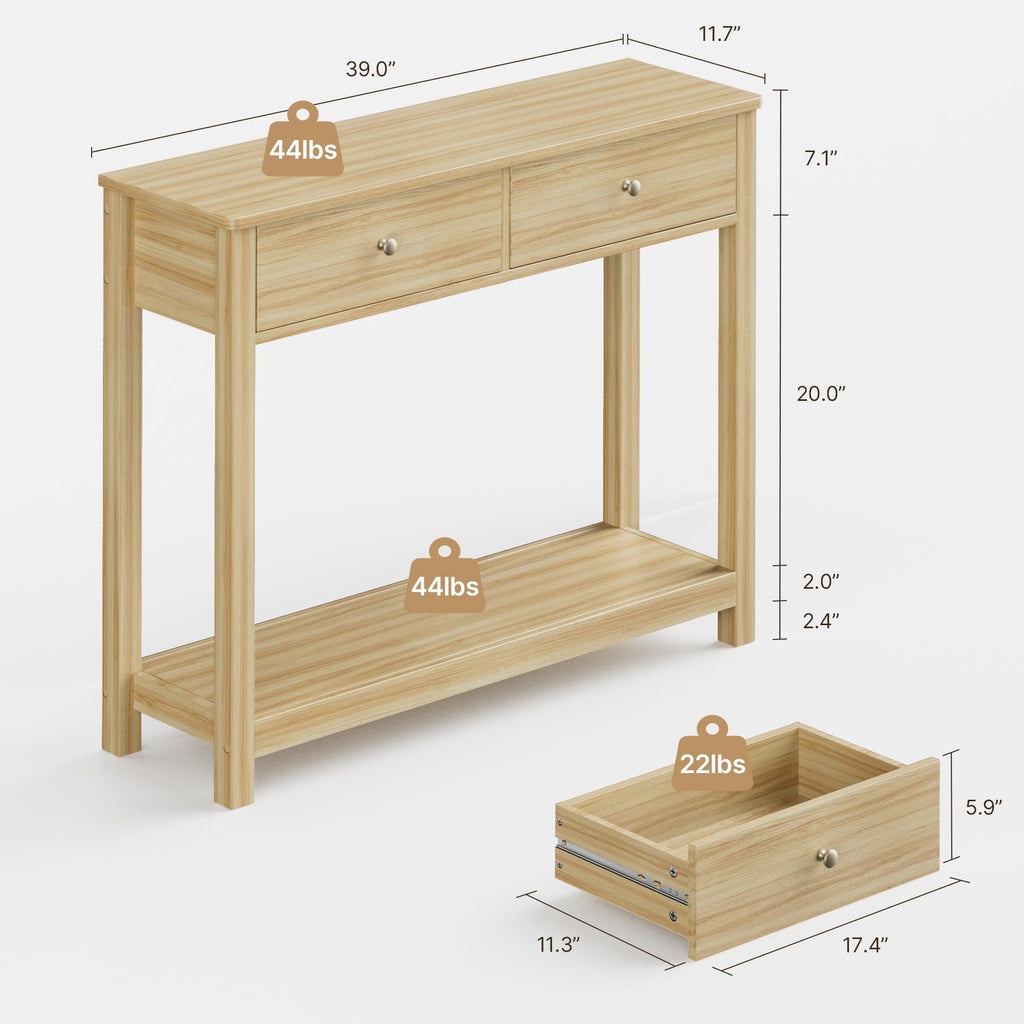 2 Drawer Oak Console Table X8922
