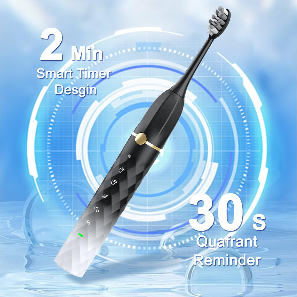 Black White Sonic Electric Toothbrush Set with 10 Brush Heads and Travel Case M484193