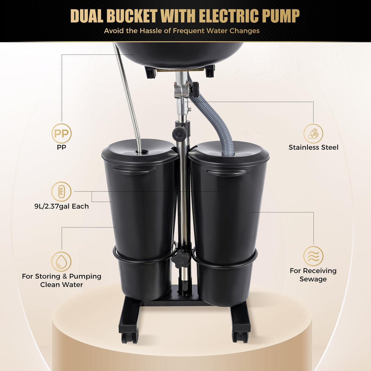 Portable Shampoo Basin with Electric Pump and Wheel W3775
