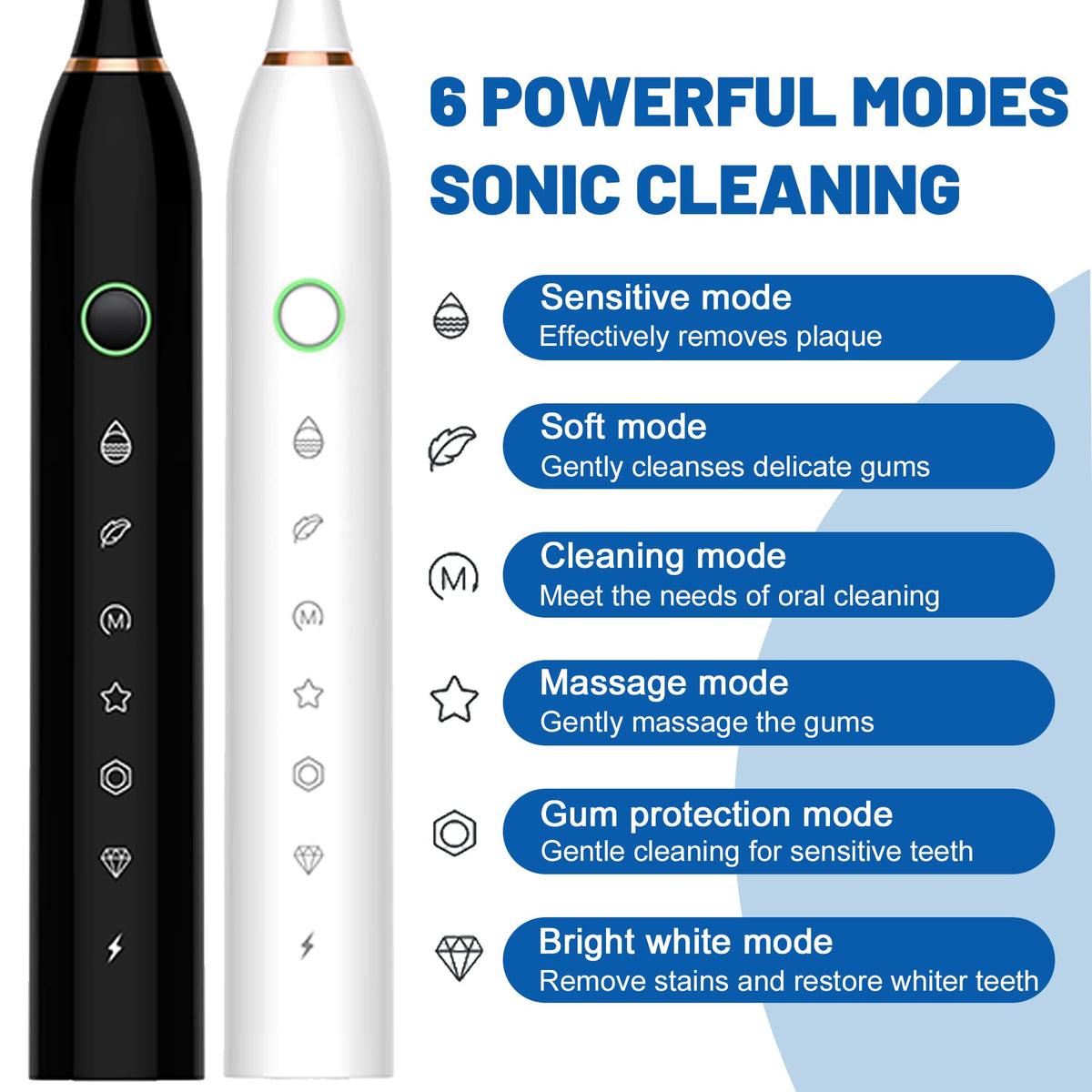 Black White 2 Pack Electric Toothbrush with 8 Brush Heads M465054