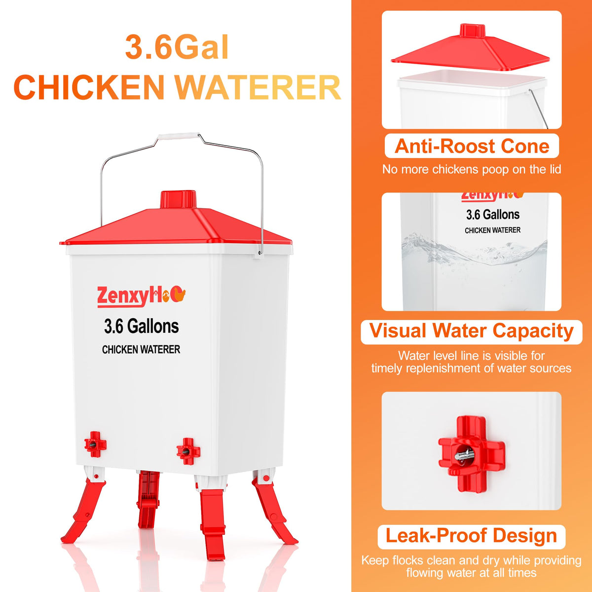 3.6 Gal Chicken Waterer with 4 Water Nipples H90908