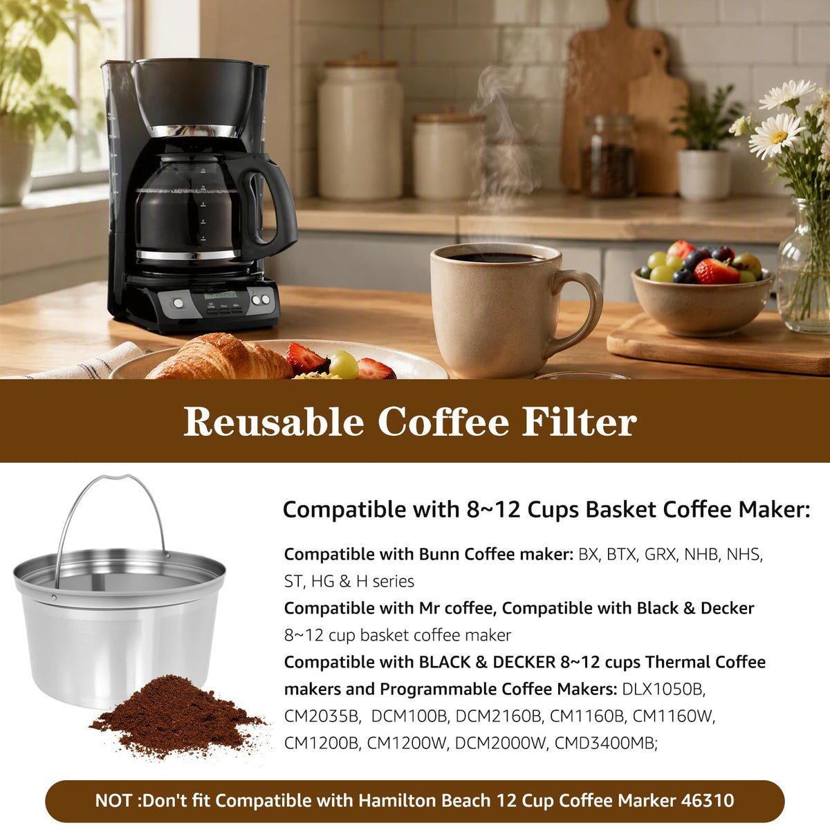 Stainless Steel Reusable Coffee Filter 2 Pack I10162