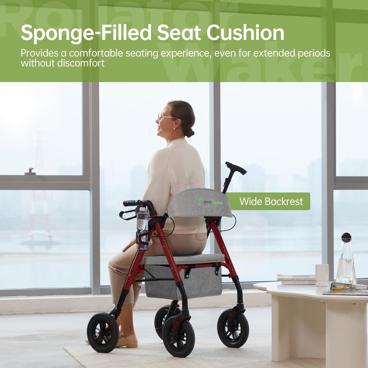 Light Red All Terrain Rollator Walker K99075