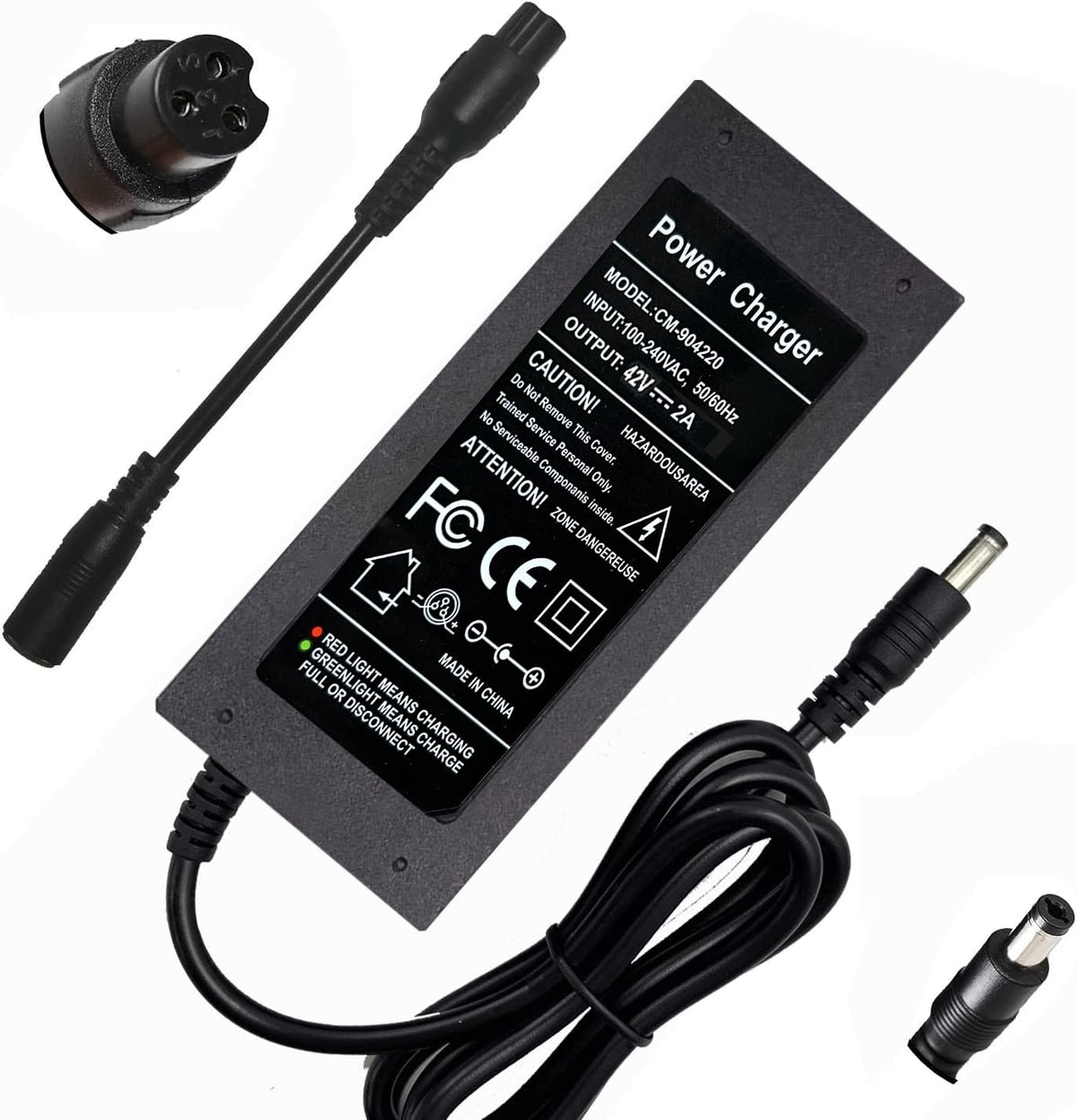 42V 2A Charger for 36V Lithium Battery, 5.5mm x 2.5mm and 8mm 3 Prong Connector I91453