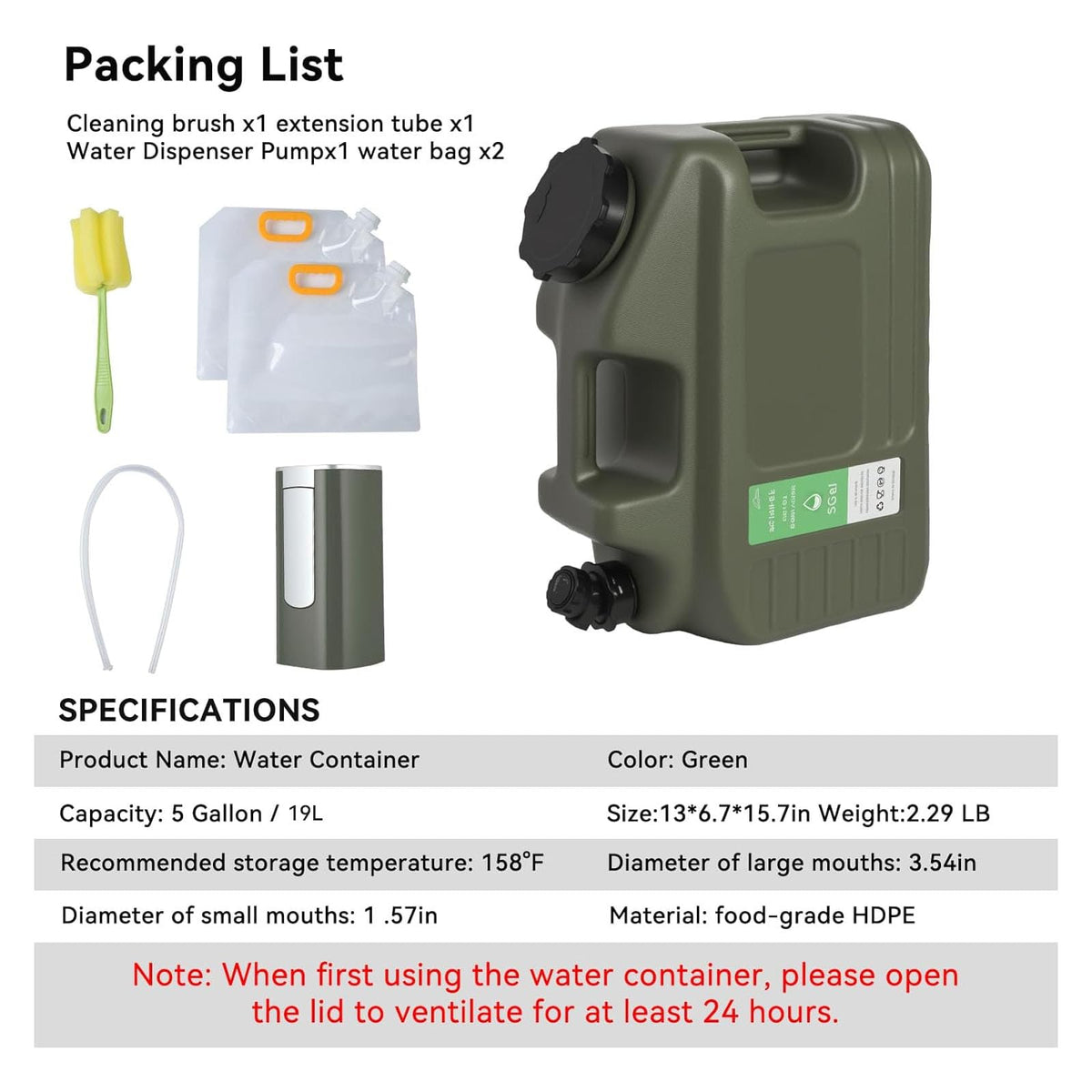 5 Gallon BPA Free Water Jug U18408