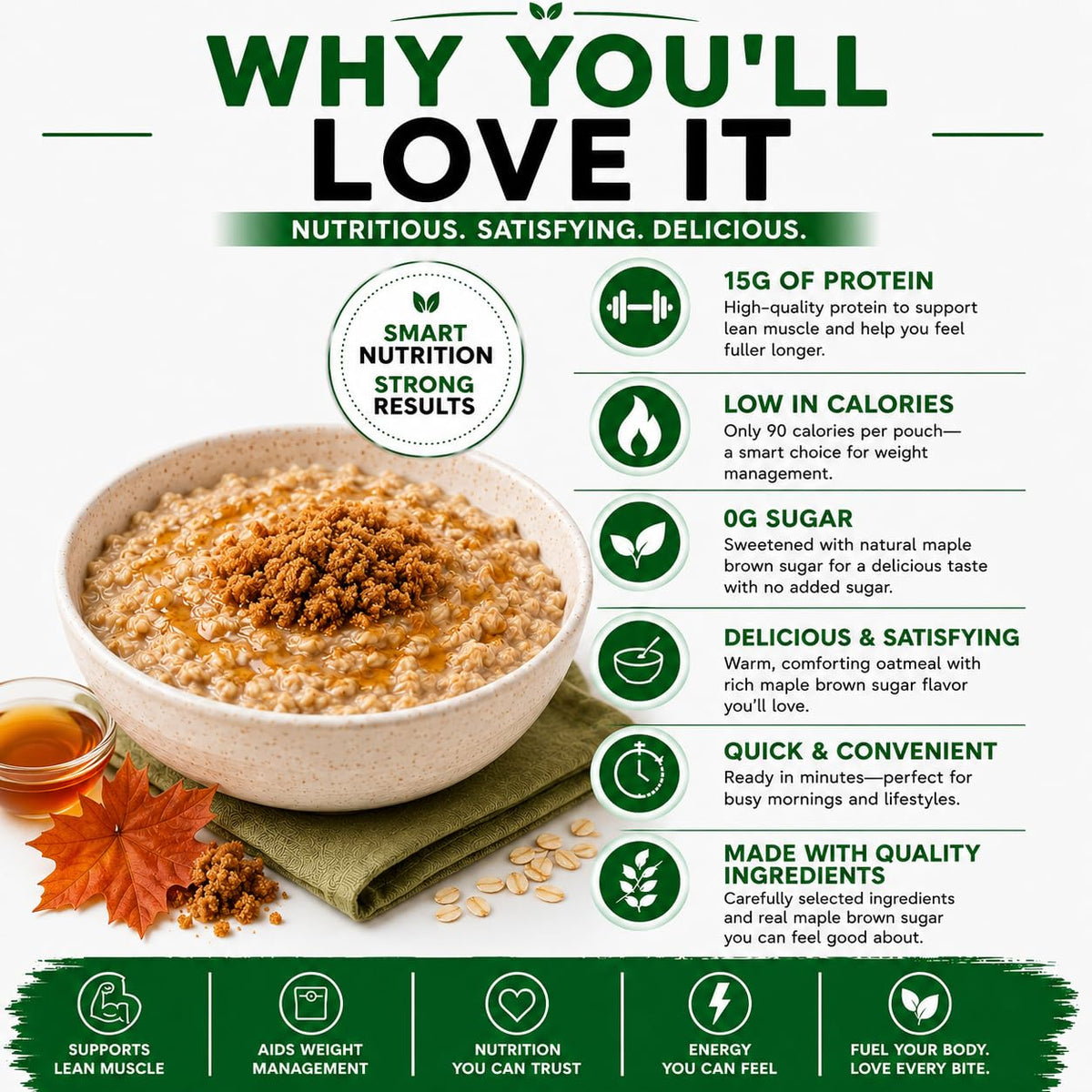 High Protein Instant Oatmeal Mix, 15g Protein, 7 Servings, Maple Brown Sugar M264