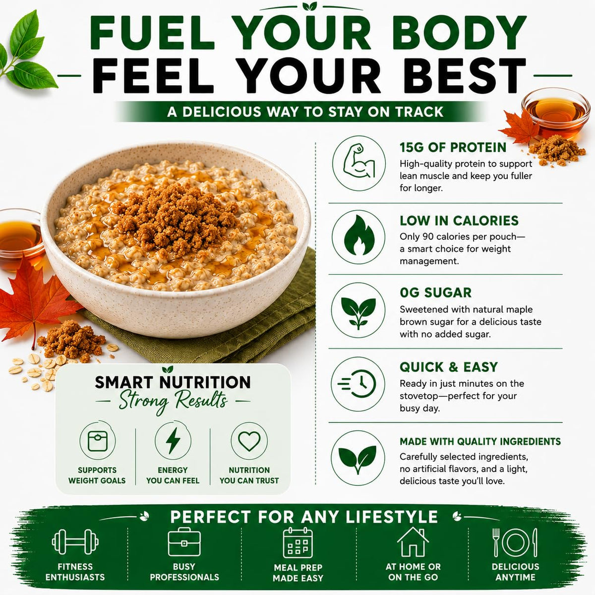 High Protein Instant Oatmeal Mix, 15g Protein, 7 Servings, Maple Brown Sugar M264