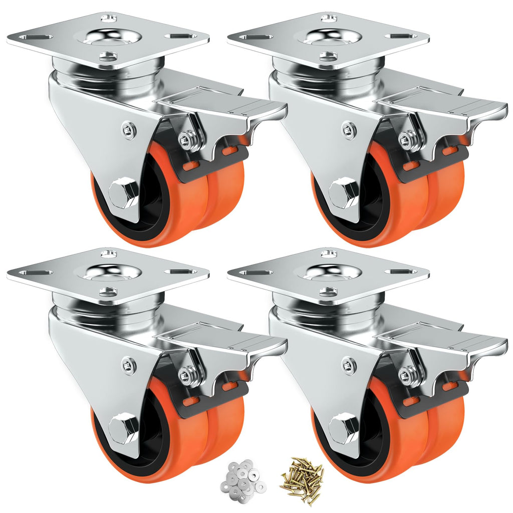2" Double Wheel Casters with Brake 4 Pack A257