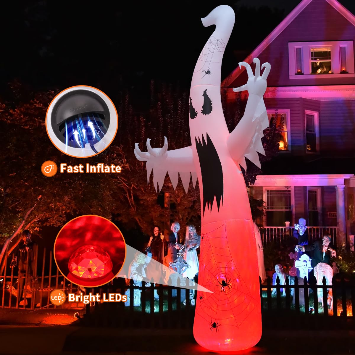 12 FT Halloween Inflatable Ghost with Built-in LEDs Y92760