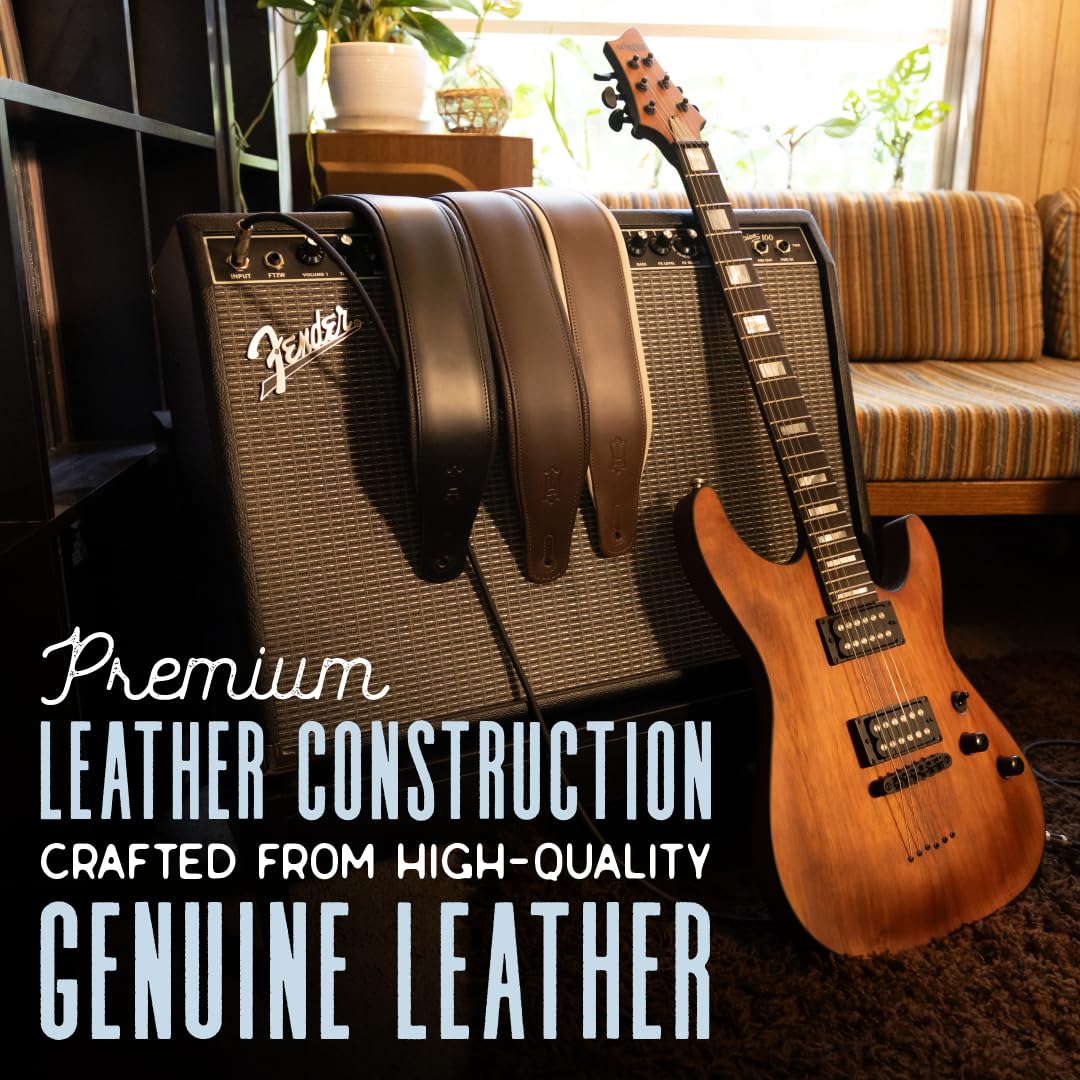 Black Leather Guitar Strap with Foam Padding D18486