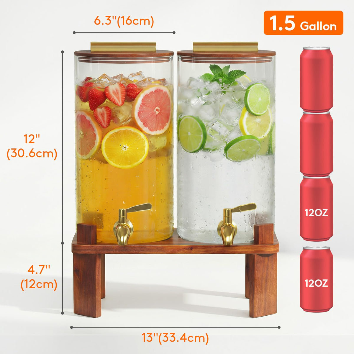 1.5 Gallon Glass Drink Dispenser with Wood Stand A628156
