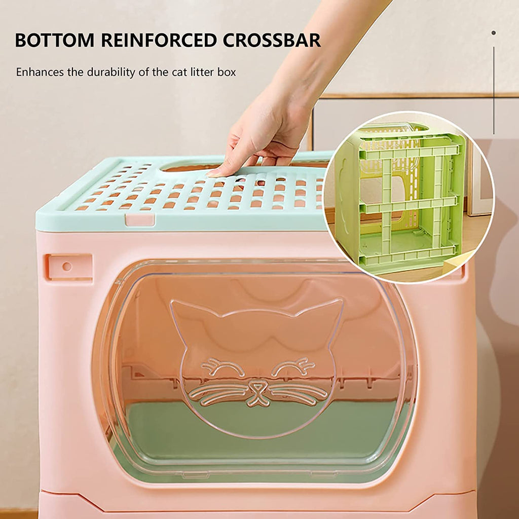 Foldable Top Entry Cat Litter Box with Lid and Scoop D488428