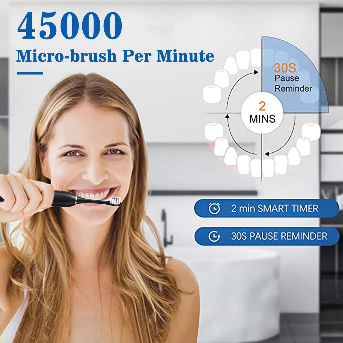 Black White 2 Pack Electric Toothbrush with 8 Brush Heads M465054