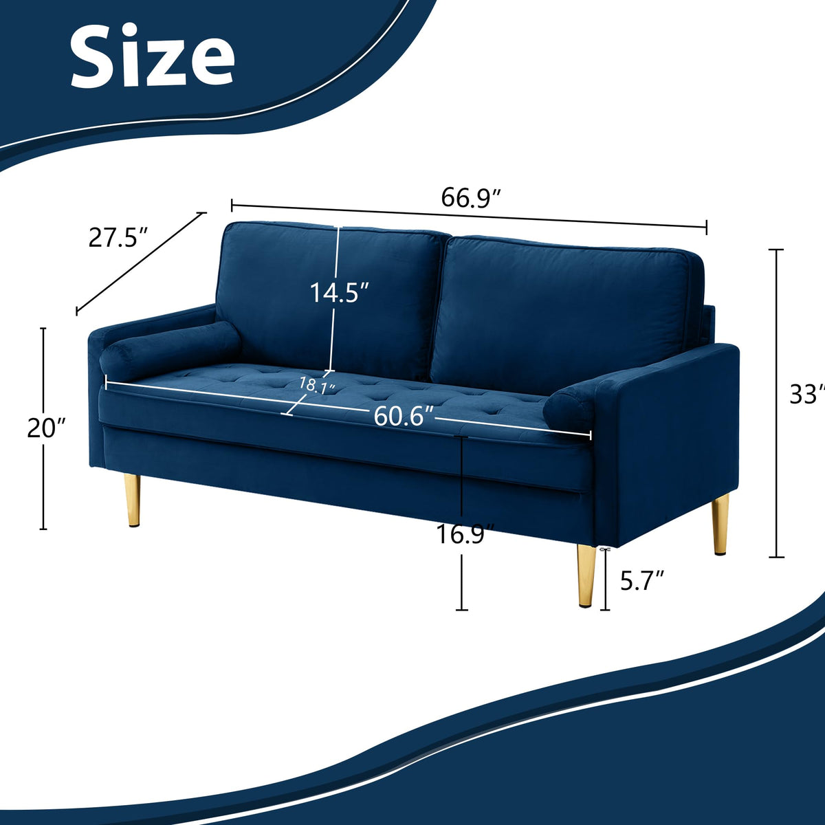 67" Velvet Tufted 2-Seater Sofa C649535