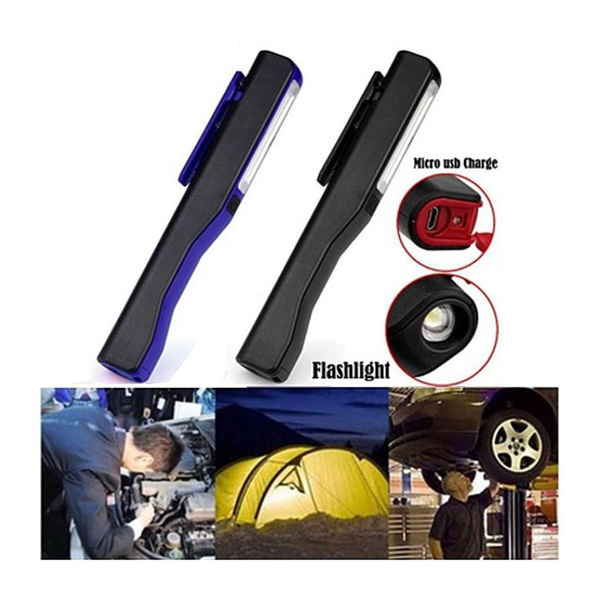 2-Pack Rechargeable LED COB Work Light 240LM Magnetic Portable Lamp USB Charging(Blue) U205