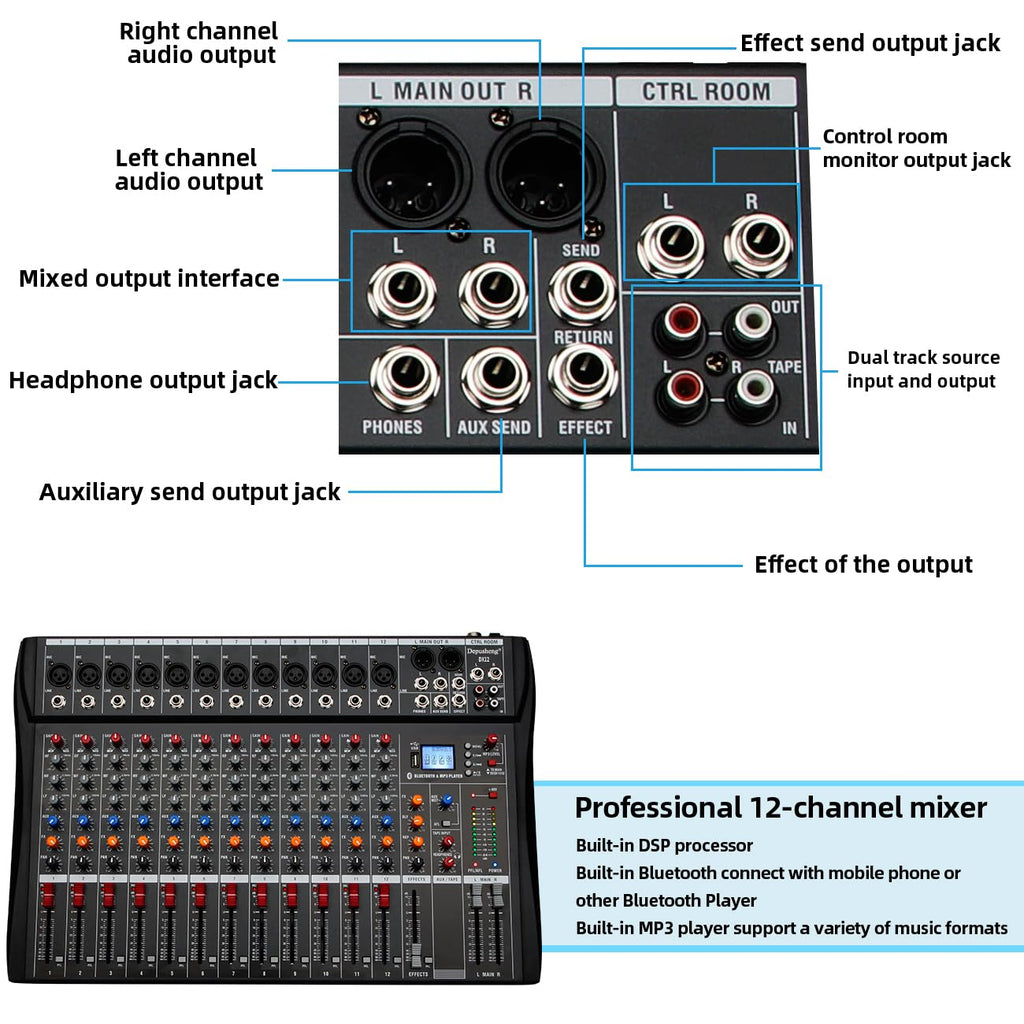 12 Channel Black USB Audio Mixer P169