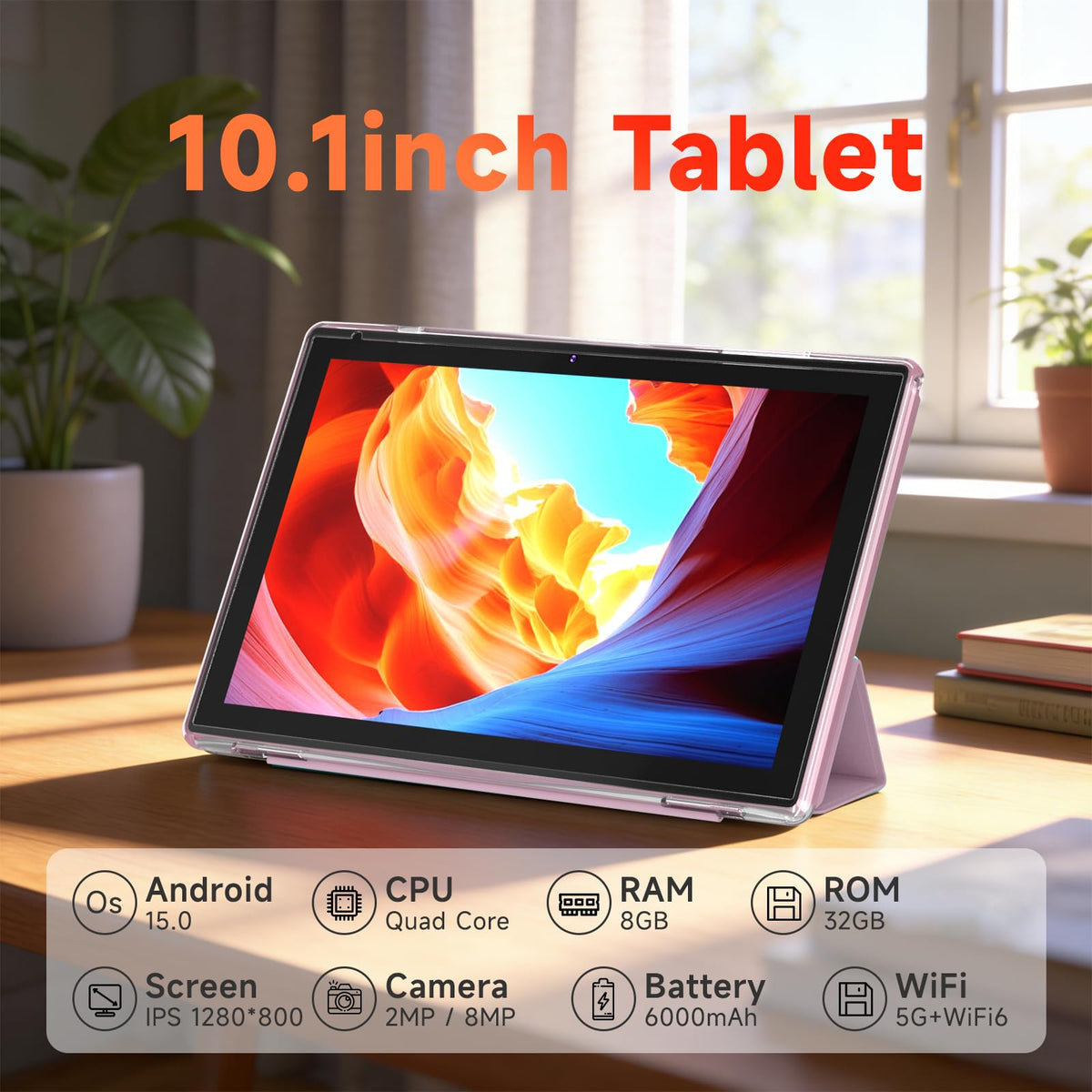 10 Inch Android Tablet, 8GB RAM 32GB Storage, HD IPS Display, 6000mAh Battery, with Case & Stylus Pen F426