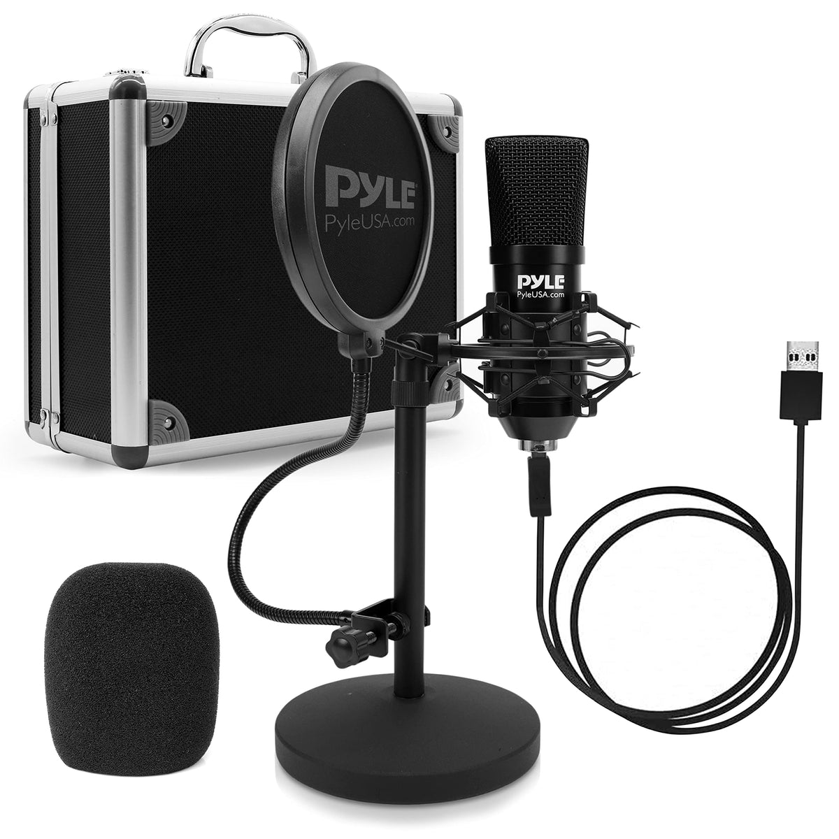 USB Cardioid Condenser Microphone with Desktop Stand and Pop Filter Q367