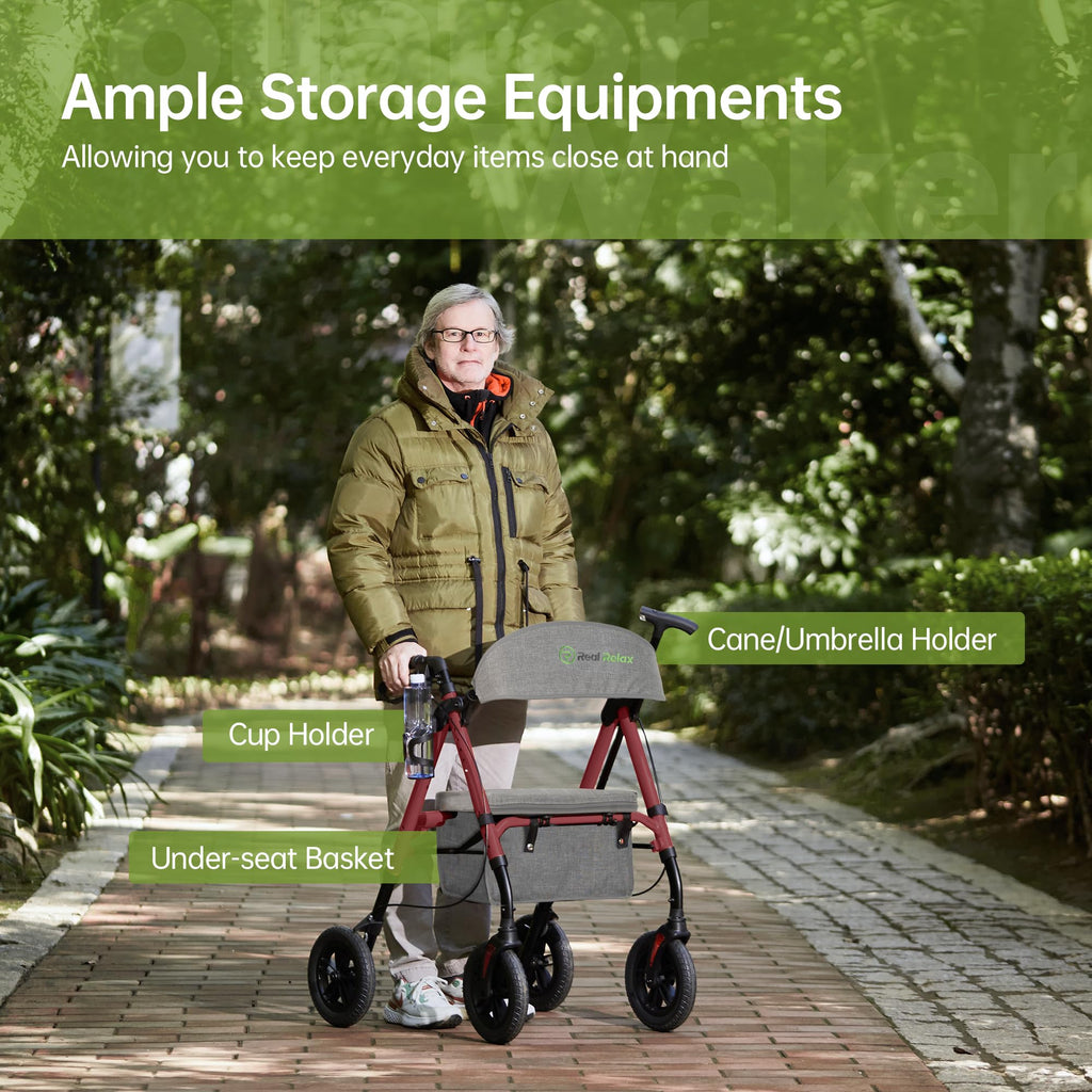 Light Red All Terrain Rollator Walker K99075
