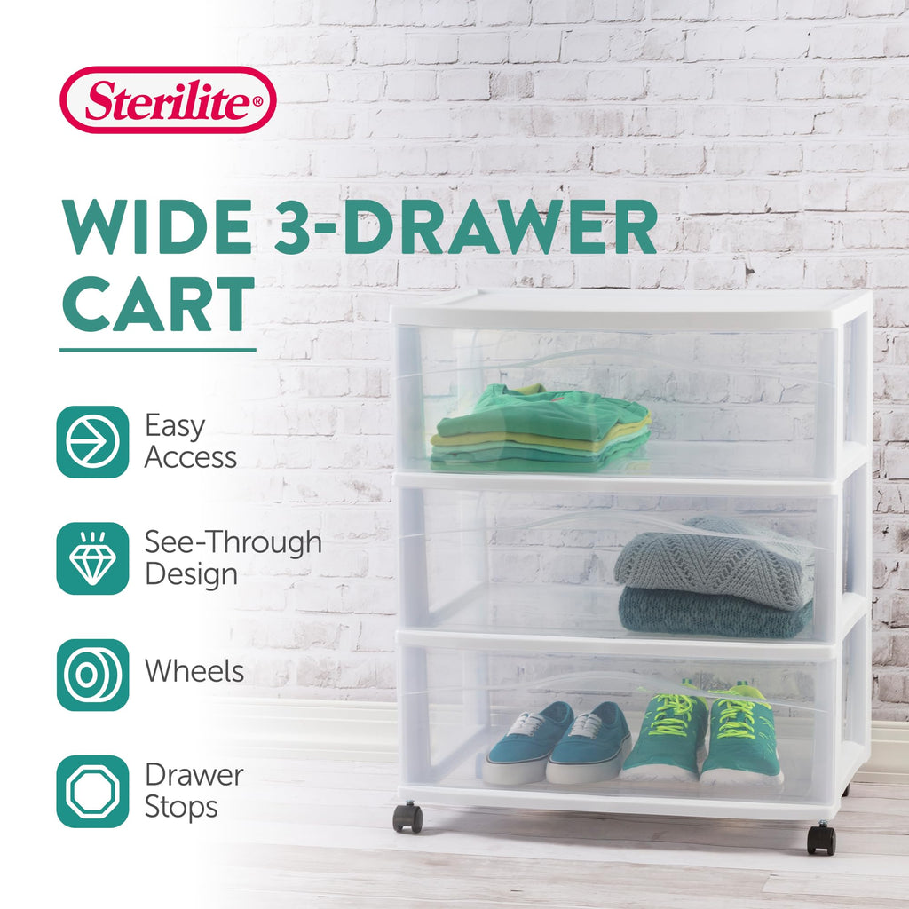 Wide 3 Drawer Plastic Rolling Storage Cart Z46434